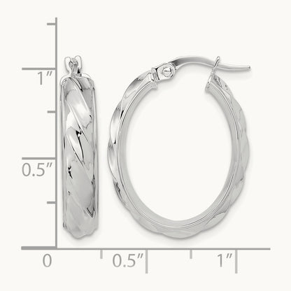 Polished and Twisted Oval Hoop Earrings — 14K White Gold