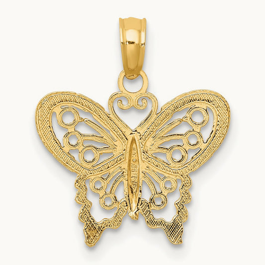 Polished and Textured Filigree Butterfly Charm, 14K