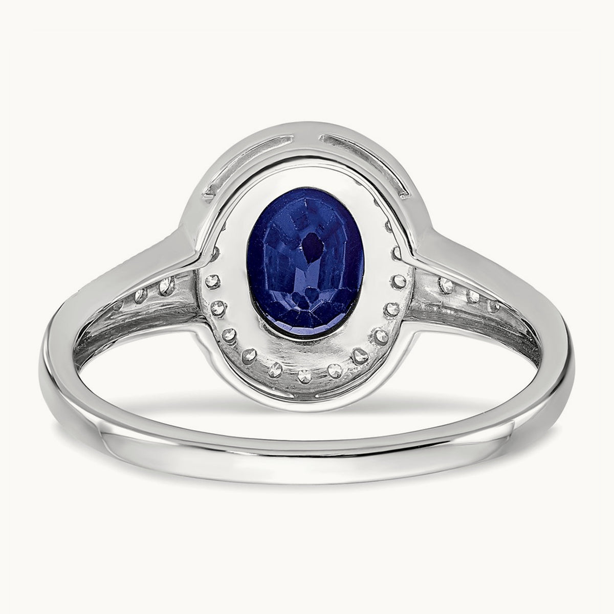 Oval Created Sapphire and Diamond Halo Ring, 14K White Gold