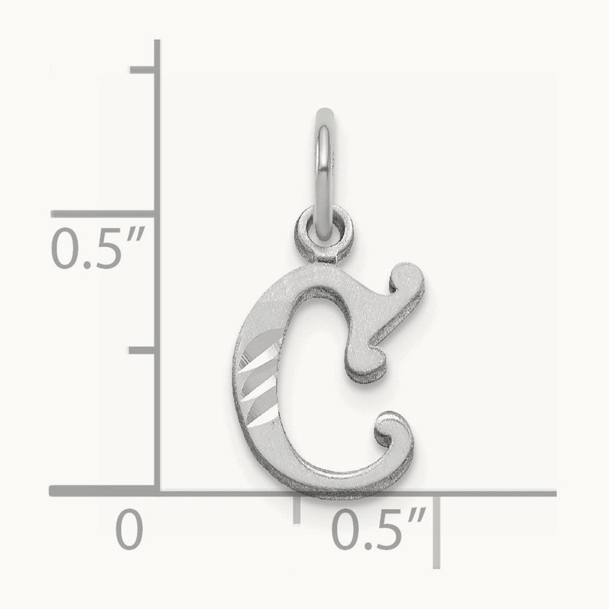 Diamond-cut Initial Charm — 14K White Gold, C