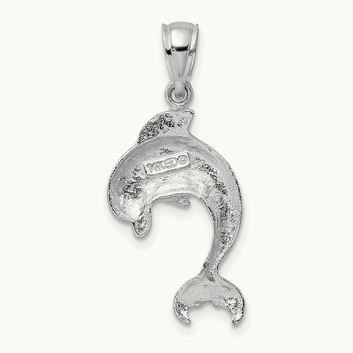 Polished Jumping Dolphin Charm — 14K White Gold, 30mm