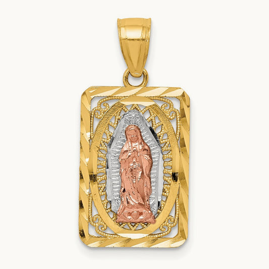 w/White Rhodium D/C Lady of Guadalupe Pendant, 14K Two-tone