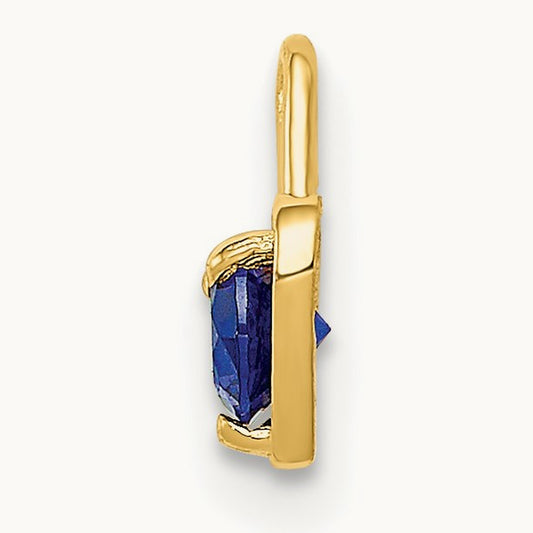 September Synthetic Birthstone Heart Charm — 14K Yellow Gold