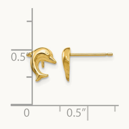 Small Dolphin Post Earrings, 14K