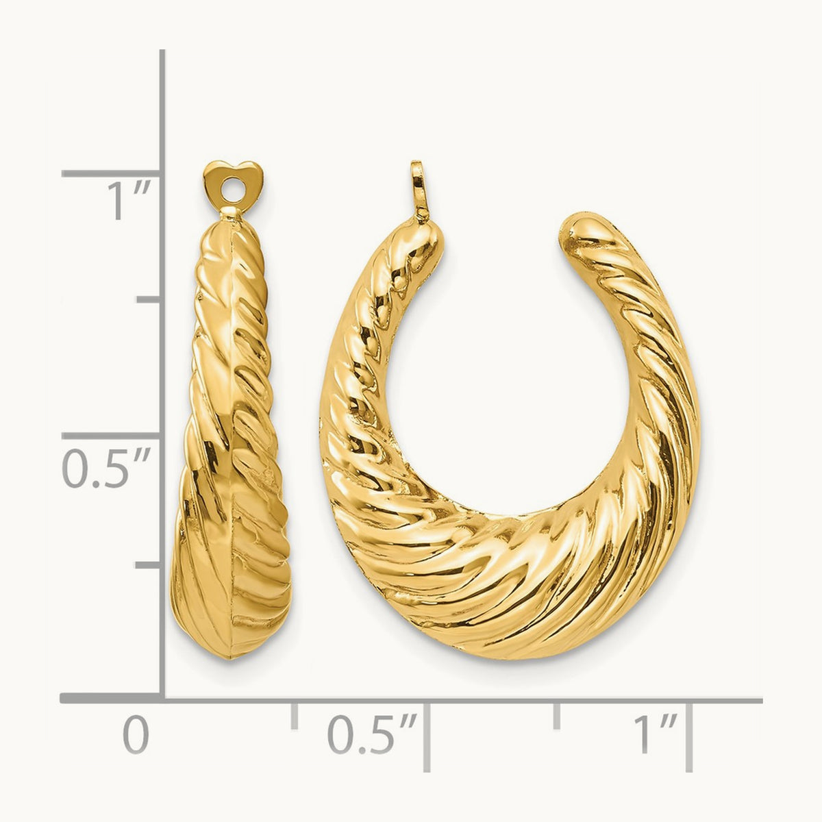 Polished Twisted Hollow Hoop Earring Jackets, 14K