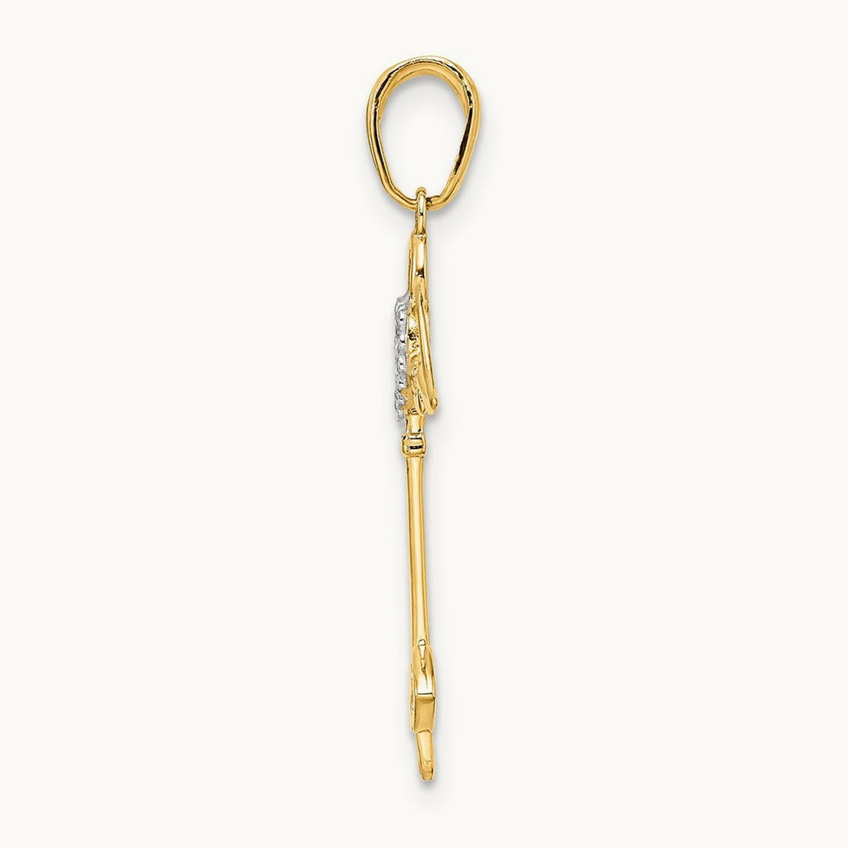 D/C Heart/ Angel Wings Key Pendant, 14K with White Rhodium