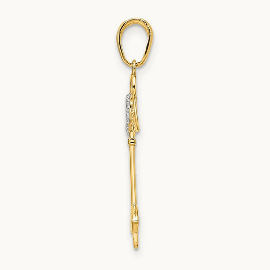 D/C Heart/ Angel Wings Key Pendant, 14K with White Rhodium