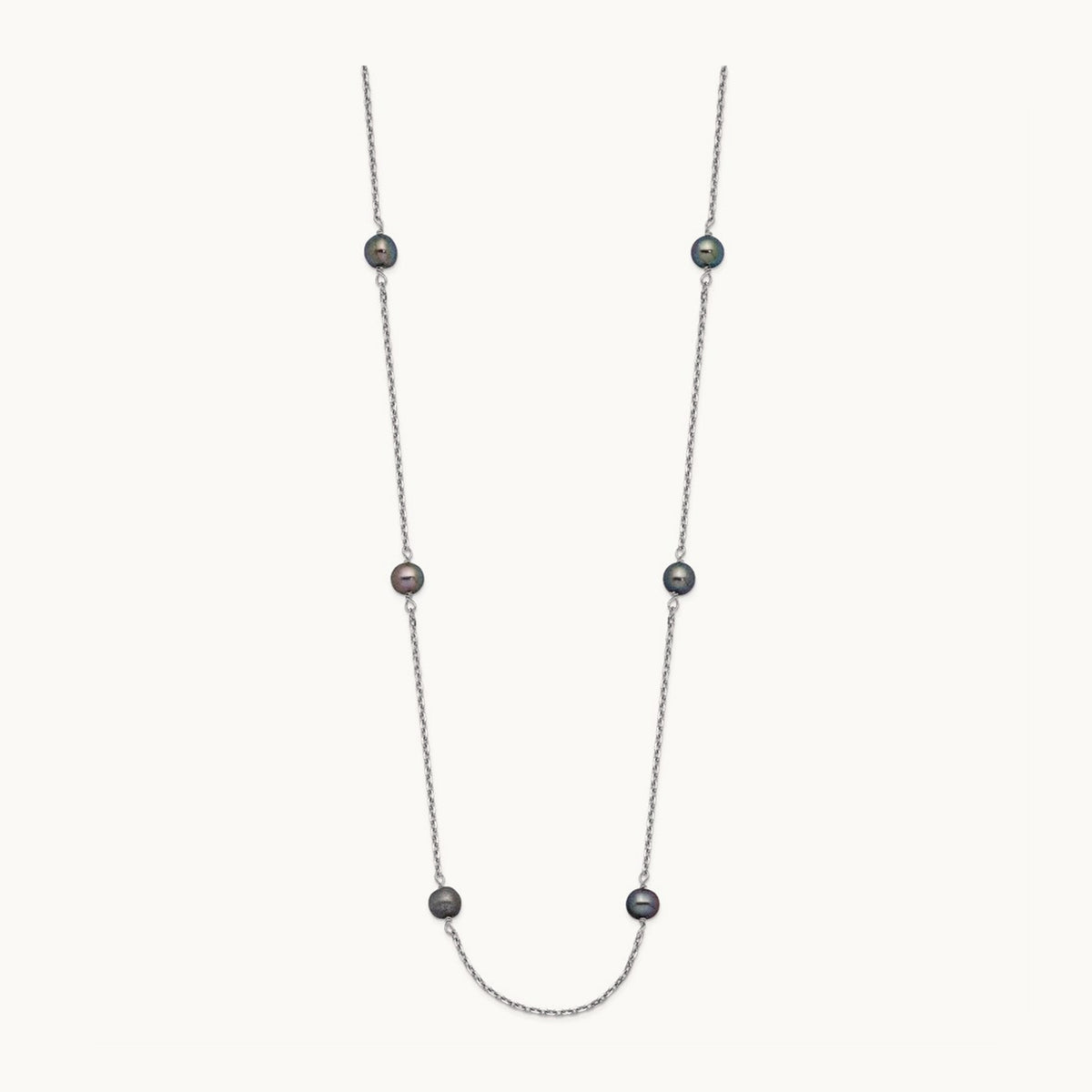 WG 4- Black Near Round Freshwater Cultured Pearl 8-station Necklace, 5mm, 14K