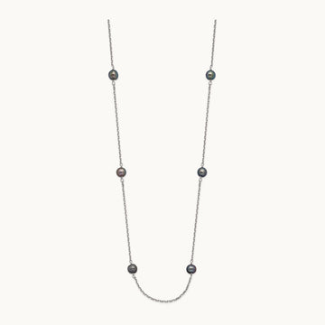 WG 4- Black Near Round Freshwater Cultured Pearl 8-station Necklace, 5mm, 14K