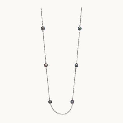 WG 4- Black Near Round Freshwater Cultured Pearl 8-station Necklace, 5mm, 14K