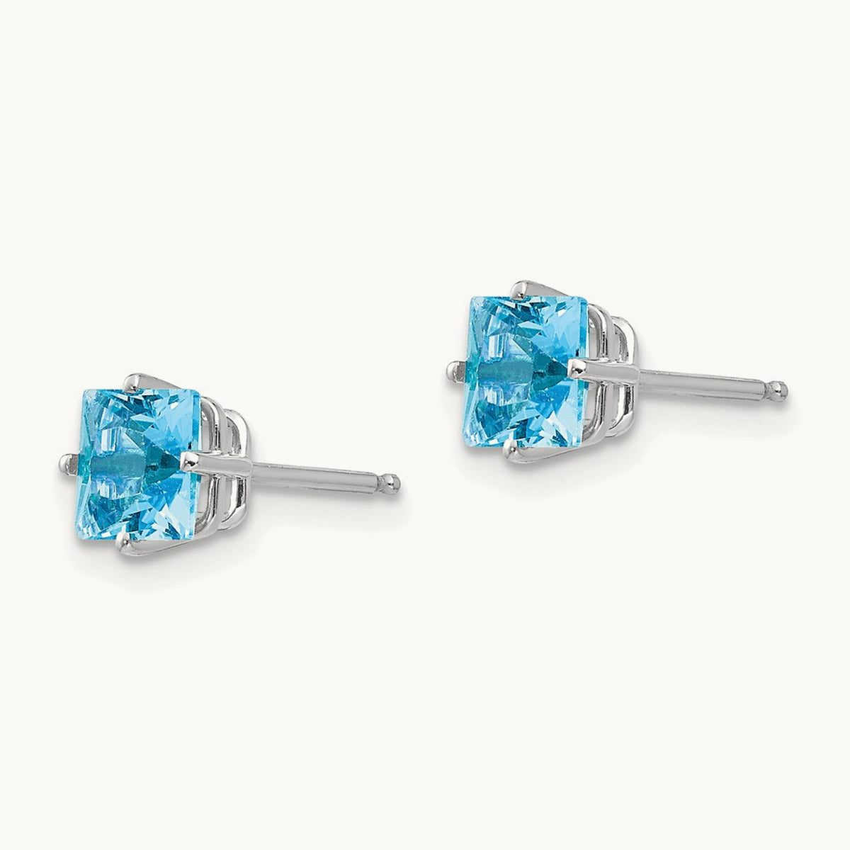 Princess Cut Blue Topaz Earrings, 5mm, 14K White Gold