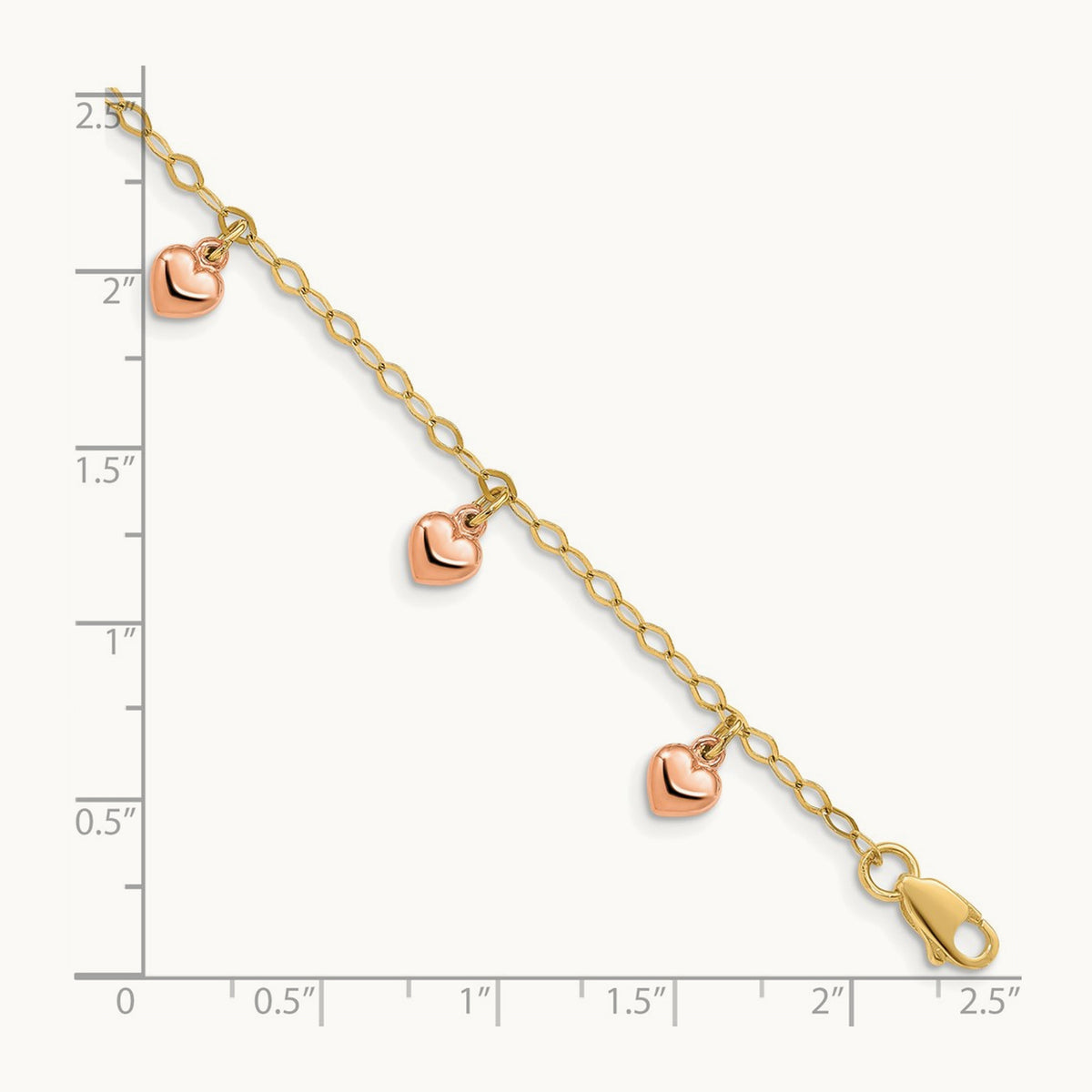 Hearts Child's Puffed Heart Charm Bracelet, 14K Yellow Gold with Rose Gold