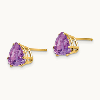 Trillion Amethyst Earrings, 8mm, 14K