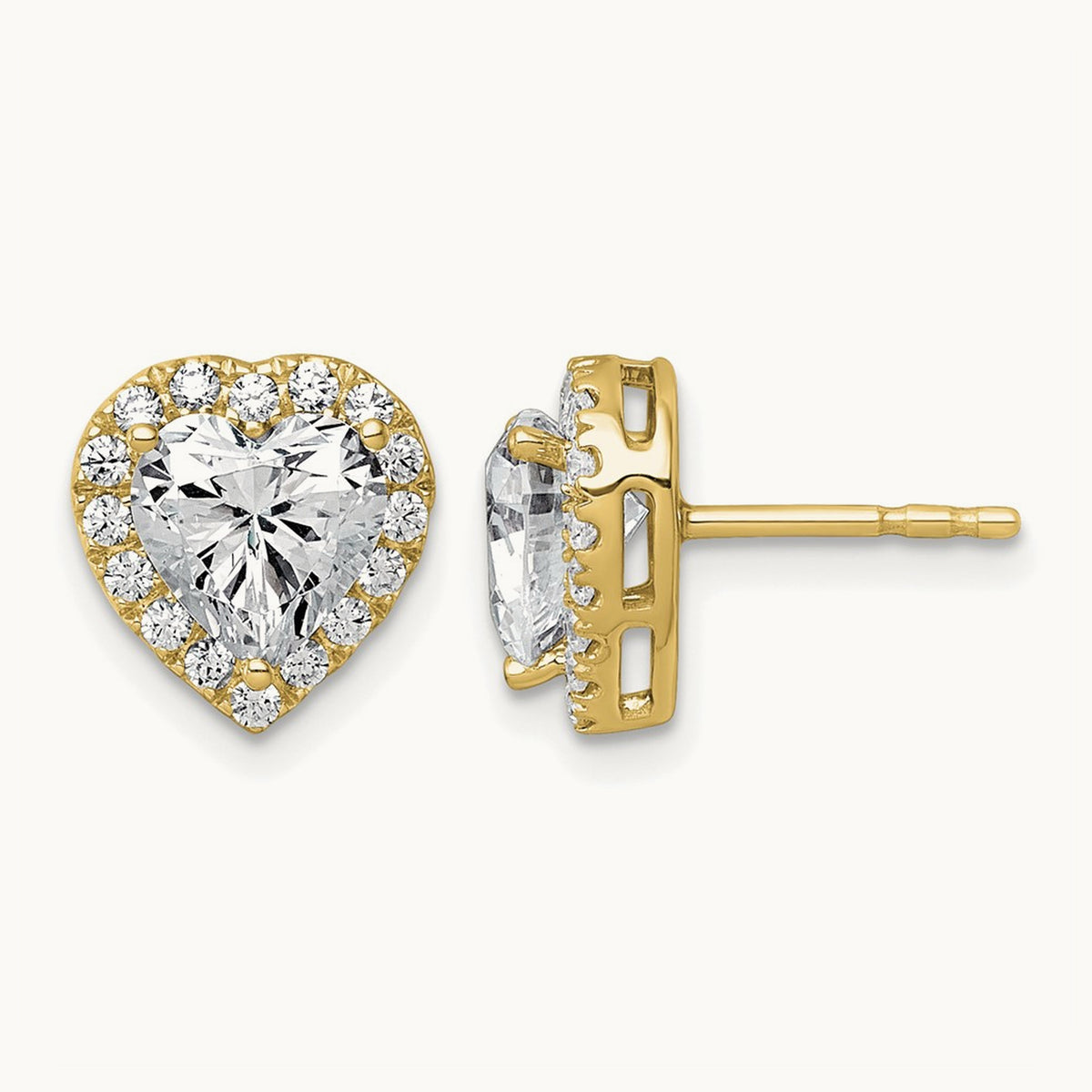 Heart Halo Post Earrings, 0.50-7.25 ct tw Lab-Grown Diamond — 2 3/8 ct, VS (Best), 14K Yellow Gold