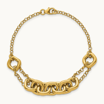 Polished 7.5in Fancy Multi Link Bracelet, 14K