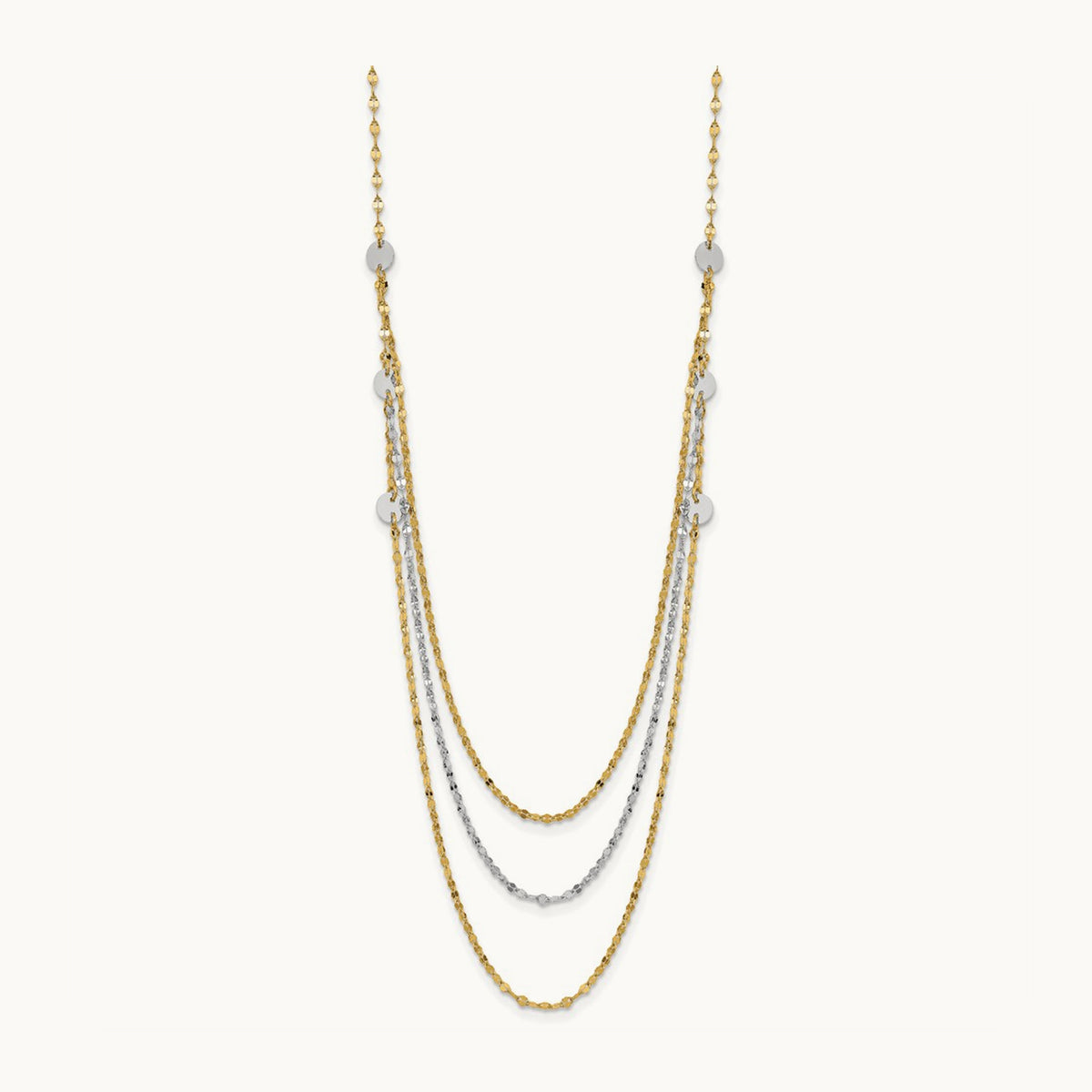 Triple Layer Polished Circles Fancy Necklace — 14K Two-Tone Gold