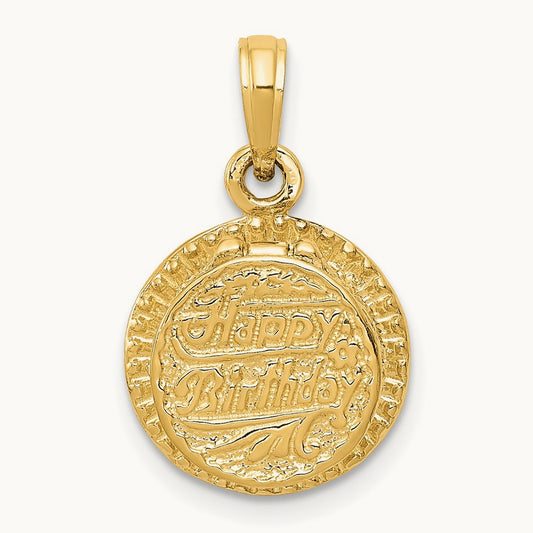 3D Enamel Birthday Cake with Candle Inside Pendant, 14K