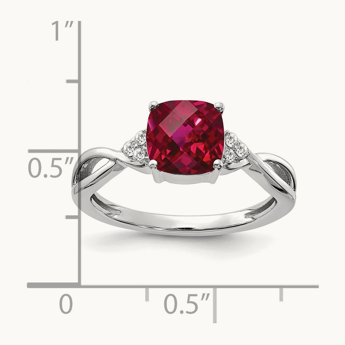Checkerboard Created Ruby and Lab-Grown Diamond Ring — 14K White Gold, 7