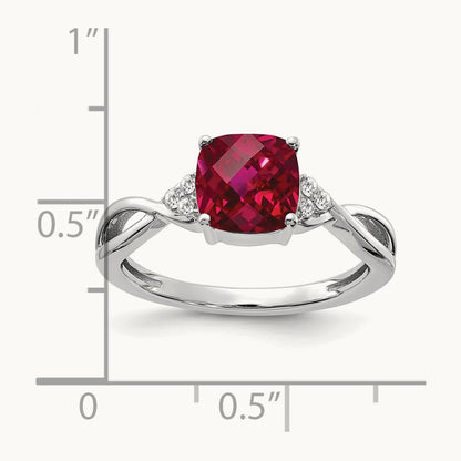 Checkerboard Created Ruby and Lab-Grown Diamond Ring — 14K White Gold, 7