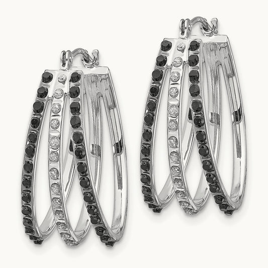 WG Diamond Fascination Dia. Dust/Accent Oval B&W 3 Hoop Earrings, 14K