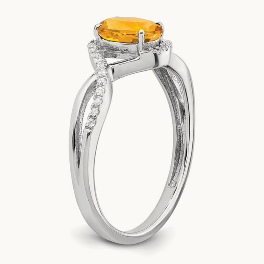 Oval Citrine and Diamond Twist Ring, 14K White Gold