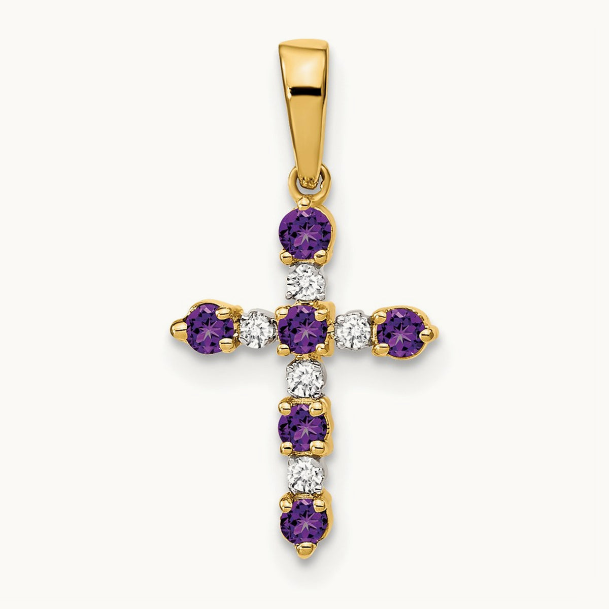 Amethyst and Diamond Cross Pendant — 14K Yellow Gold