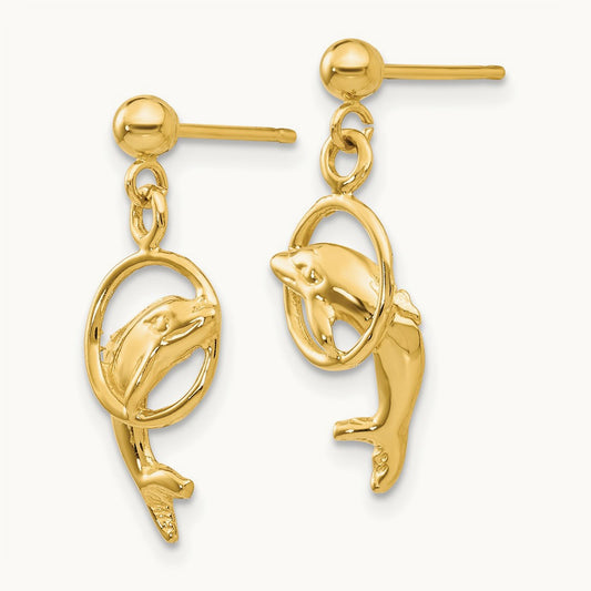 Dolphin Earrings, 14K
