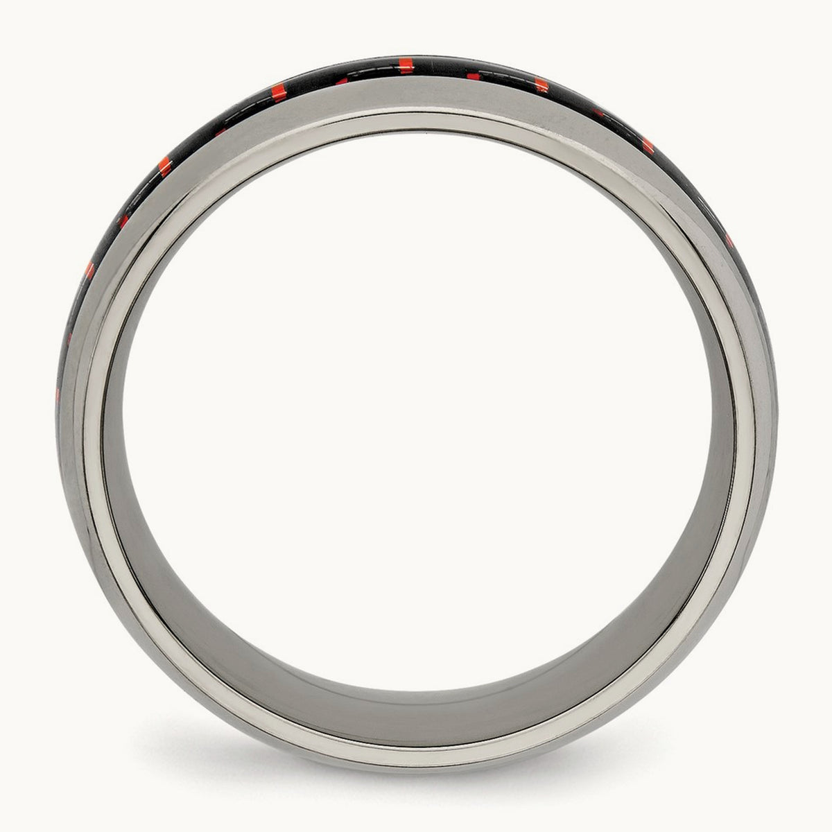 Polished with Black/Red Carbon Fiber Inlay Ring, 8mm, Titanium