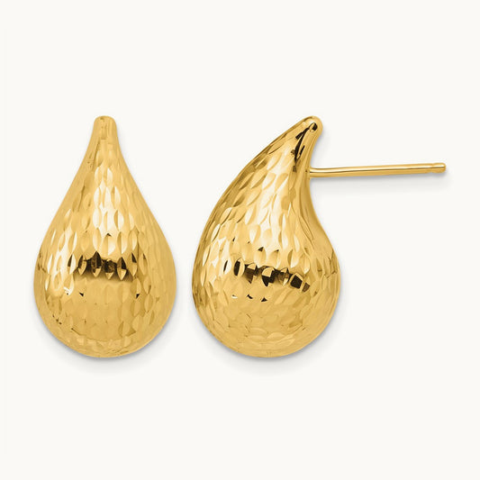Polished and Diamond-cut Teardrop Post Earrings, 14K — Leslie's
