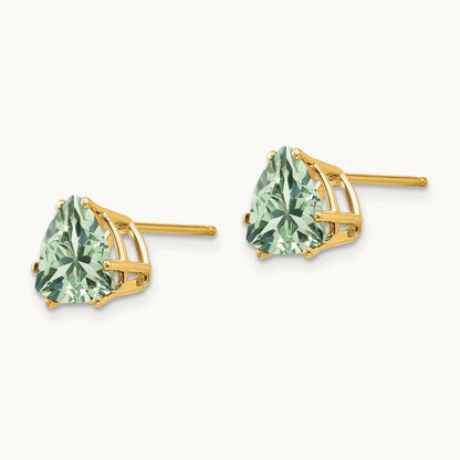 Trillion Green Quartz Earrings, 8mm, 14K