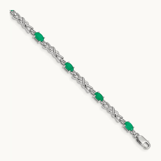 Diamond and Emerald Bracelet, 14K White Gold