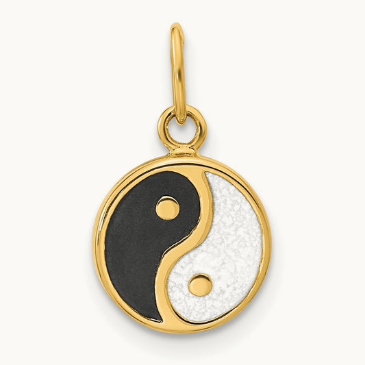 Polished Black/White Enamel Yin and Yang Pendant, 14K