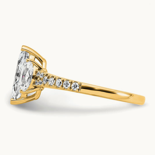 Marquise 3 Stone Engagement Ring, 1.50 ct tw Lab-Grown Diamond — 14K Yellow Gold