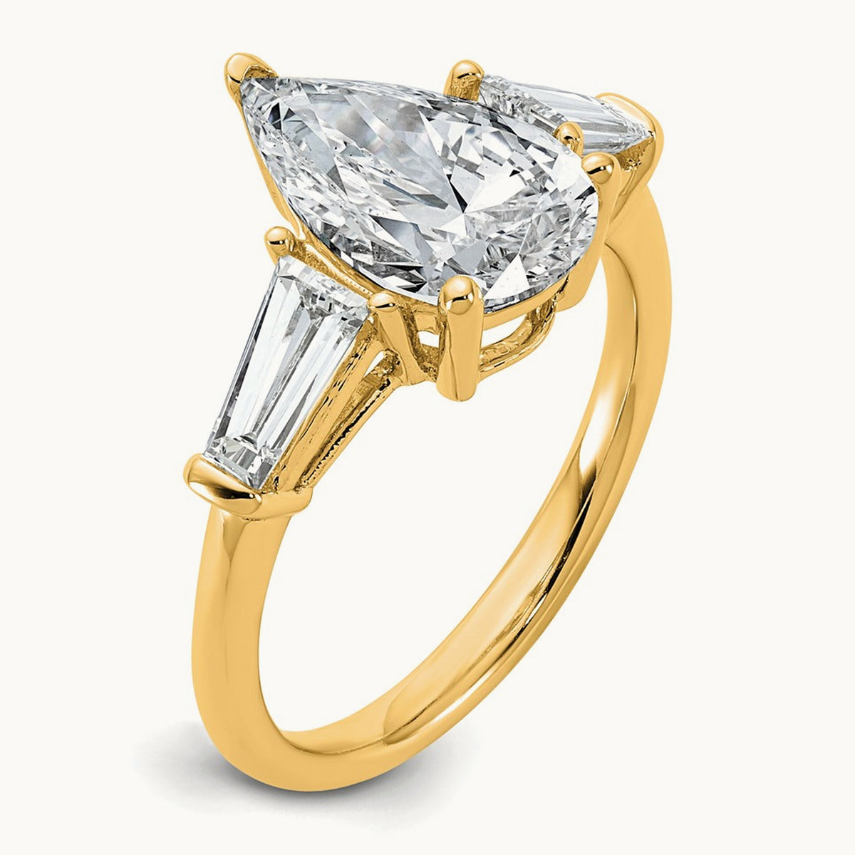 Pear/Baguette Engagement Ring — 14K Yellow Gold, 3 1/3 ct, 7