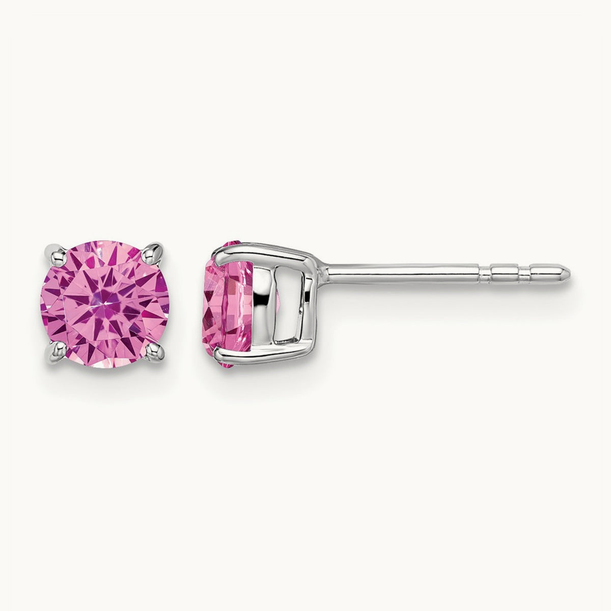 Round Created Pink Sapphire Earrings — 5.2mm