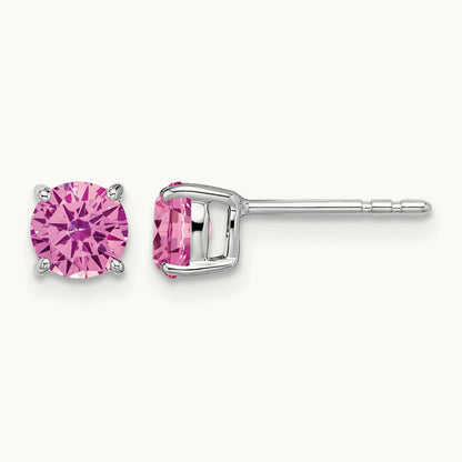 Round Created Pink Sapphire Earrings — 5.2mm