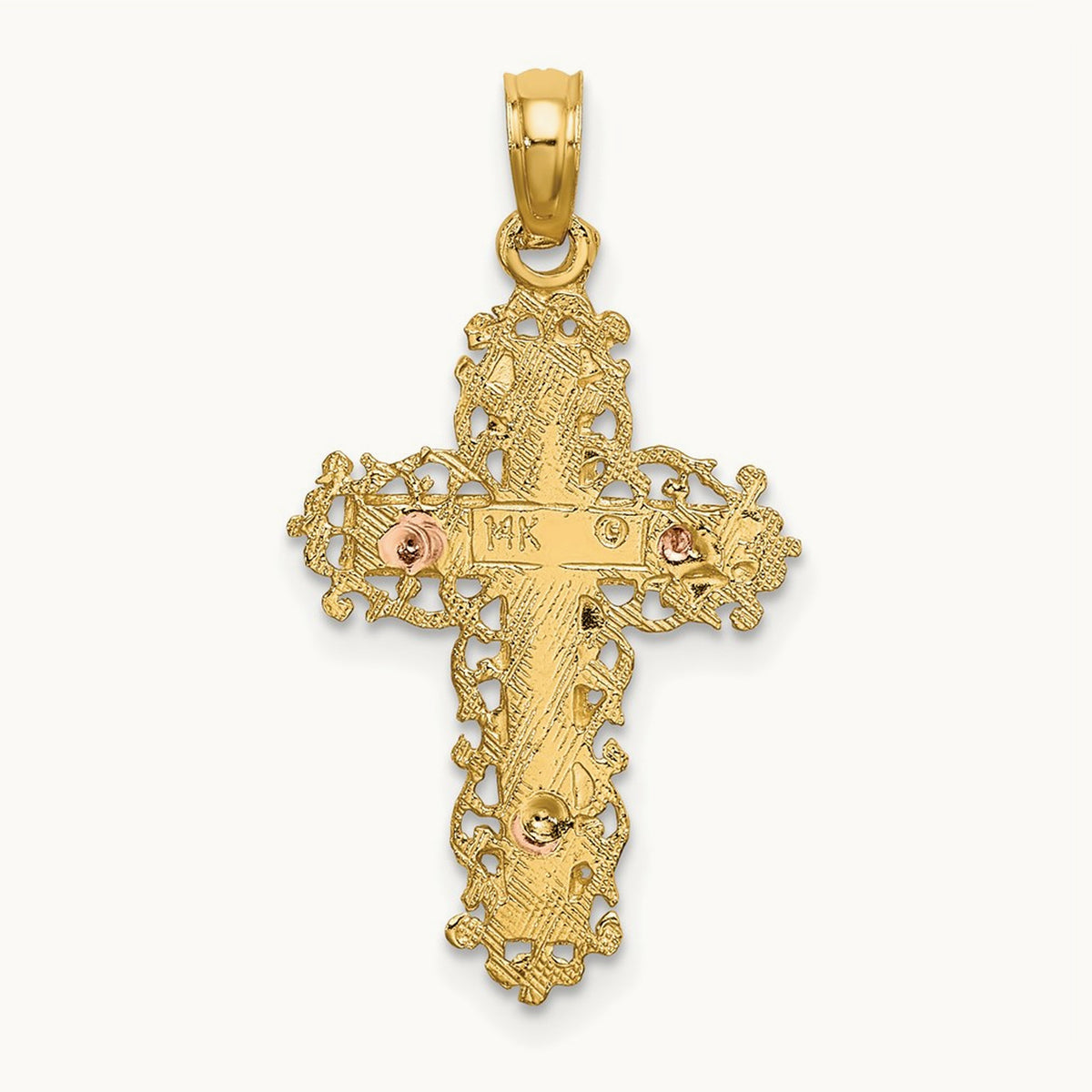 Cross with Lace Trim Charm — 14K Two-Tone Gold