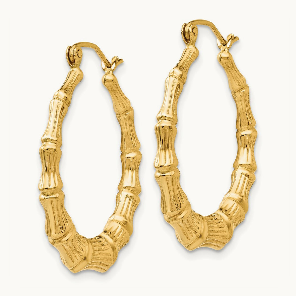 Polished Bamboo Hoop Earrings — 14K Yellow Gold, 27.5mm