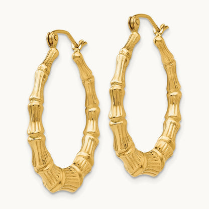 Polished Bamboo Hoop Earrings — 14K Yellow Gold, 27.5mm