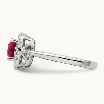 July Birthstone Created Ruby Halo Ring, 0.25 ct tw Lab-Grown Diamond