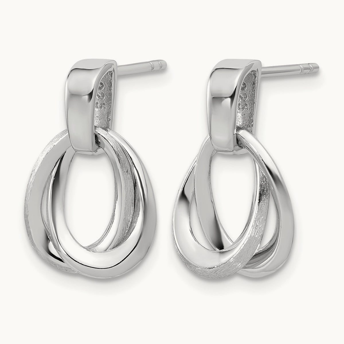 SS RH-plated Polished/Brushed Ovals Dangle Post Earrings — Leslie's