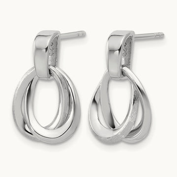 SS RH-plated Polished/Brushed Ovals Dangle Post Earrings — Leslie's