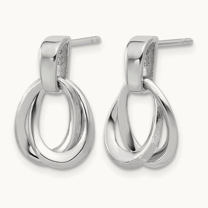 SS RH-plated Polished/Brushed Ovals Dangle Post Earrings — Leslie's