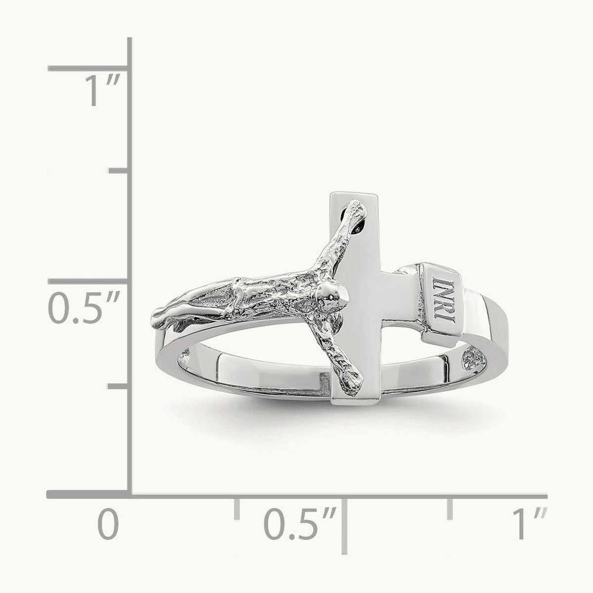 Polished INRI Crucifix Ring — 14K White Gold, 7