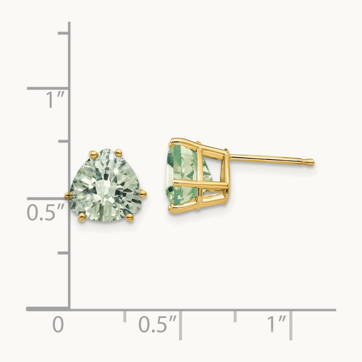 Trillion Checker-Cut Green Quartz Earrings — 14K Yellow Gold, 8mm