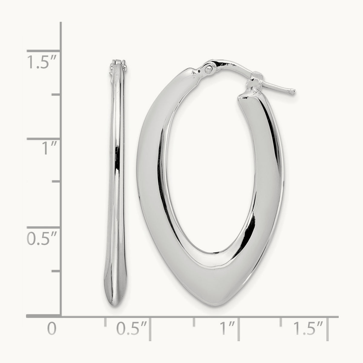 Rhod-plated Polished Oval Hoop Earrings, Sterling Silver — Leslie's