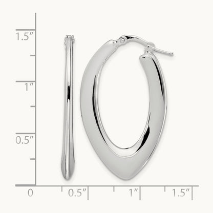 Rhod-plated Polished Oval Hoop Earrings, Sterling Silver — Leslie's