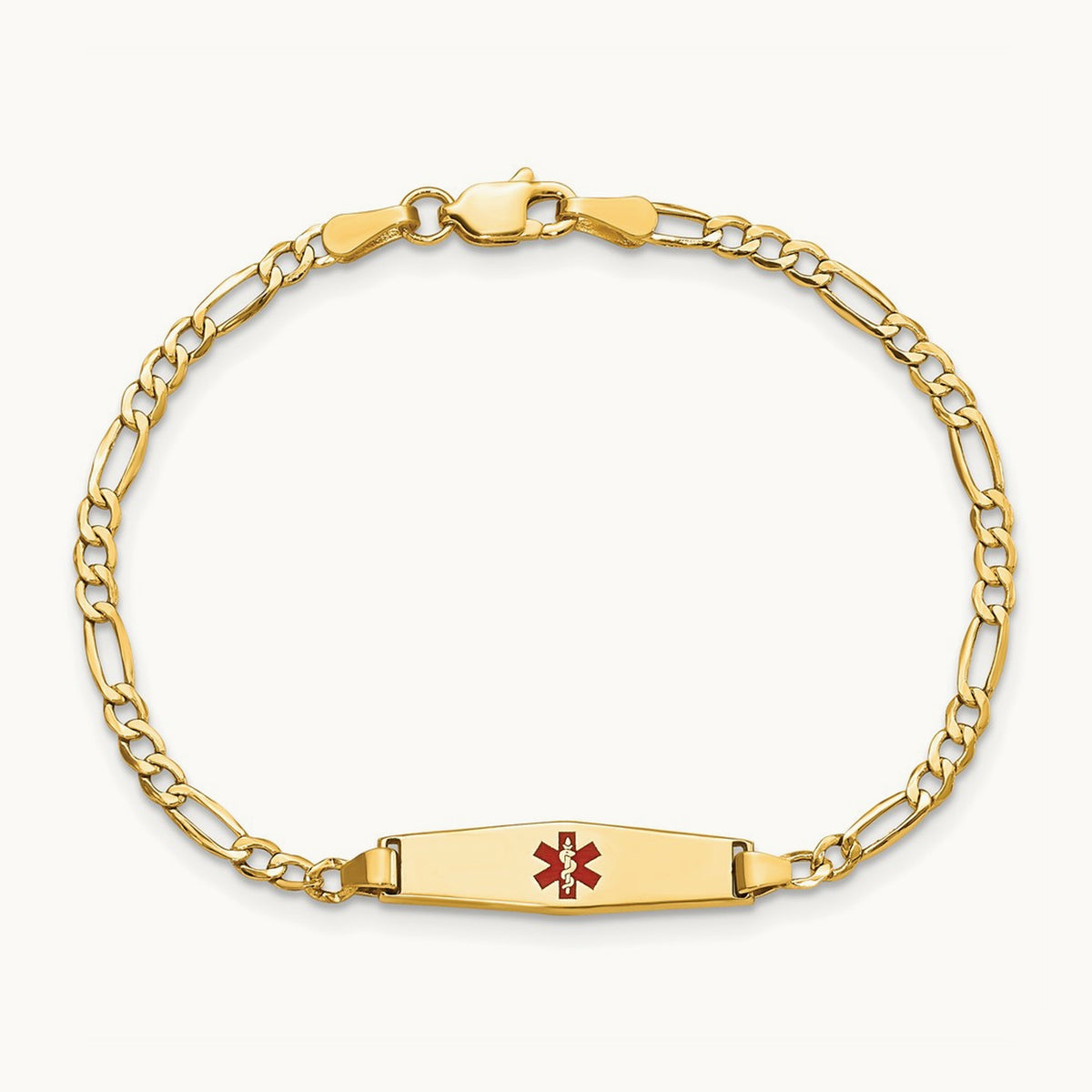 Medical Semi-Solid Soft Diamond Shape Red Enamel Figaro ID Bracelet, 14K