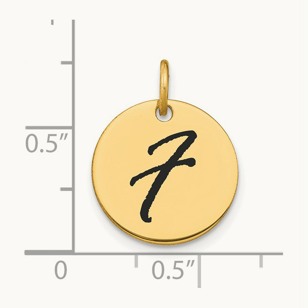 Polished Black Enamel Initial Disk Charm — 14K Yellow Gold, F