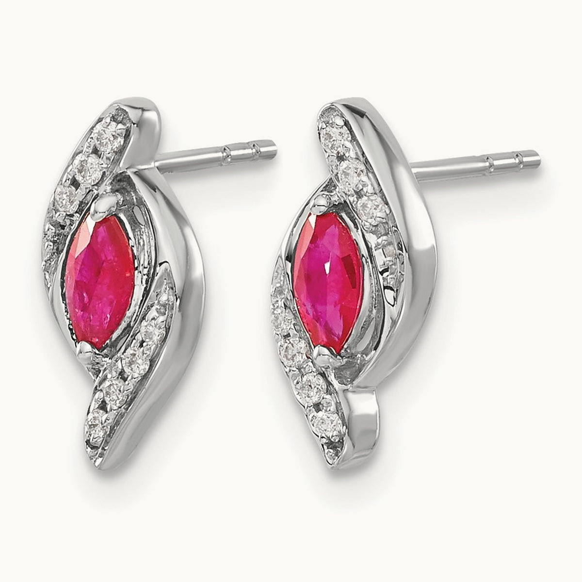 Diamond and Ruby Earrings — 14K White Gold